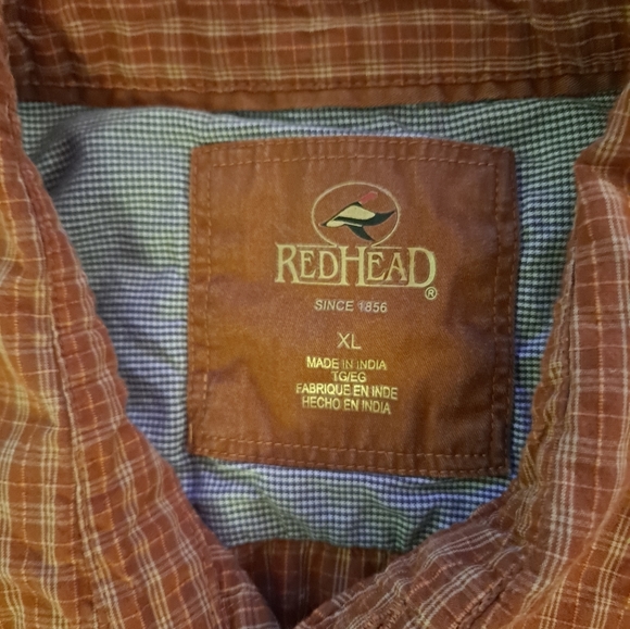 REDHEAD orange plaid short Sleeve button down flannel shirt, XL - Picture 2 of 3